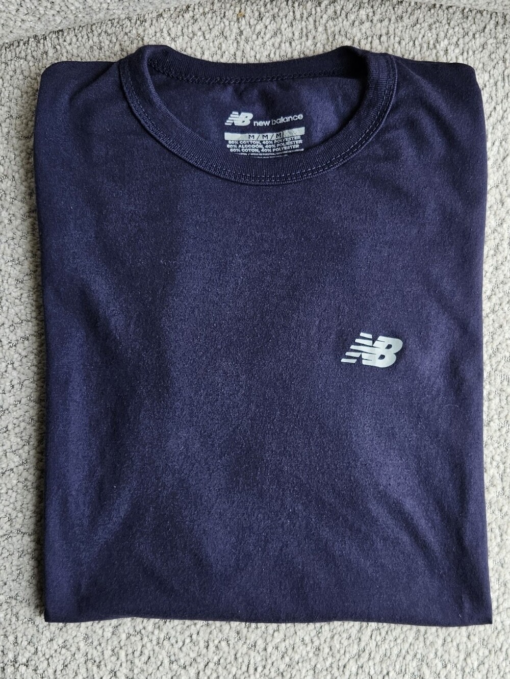 New Balance Men’s Navy Blue T-Shirt – Size Medium – Cotton Blend